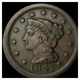 1847 Braided Hair Large Cent CLOSELY UNCIRCULATED
