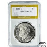 1881-S Morgan Silver Dollar PGA MS64 PL