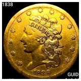1838 $5 Gold Half Eagle HIGH GRADE