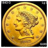 1843-O Lg Dt $2.50 Gold Quarter Eagle UNCIRCULATED