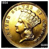 1854 $3 Gold Piece CHOICE AU