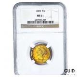 1899 $5 Gold Half Eagle NGC MS61