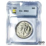 1943 Walking Liberty Half Dollar ICG MS64