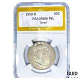 1950-D Franklin Half Dollar PGA MS66 FBL Toned