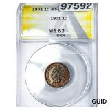 1901 Indian Head Cent ANACS MS62 BRN