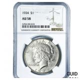 1934 Silver Peace Dollar NGC AU58
