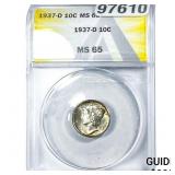1937-D Mercury Silver Dime ANACS MS65