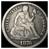 1876-CC Silver Seated Liberty Dime LIGHTLY CIRCULA