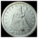 1854 Arrows Seated Liberty Quarter CLOSELY UNCIRCU