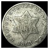 1853 Silver Three-Cent Piece NEARLY UNCIRCULATED