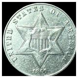 1860 Silver Three-Cent Piece NEARLY  UNCIRCULATED