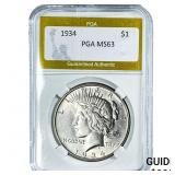 1934 Silver Peace Dollar PGA MS63