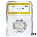 1858 Seated Liberty Quarter PGA AU58