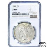 1922 Silver Peace Dollar NGC AU58