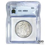 1943 Walking Liberty Half Dollar ICG MS64