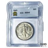 1943 Walking Liberty Half Dollar ICG MS64