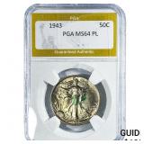 1943 Walking Liberty Half Dollar PGA MS64 PL