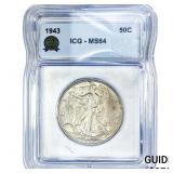 1943 Walking Liberty Half Dollar ICG MS64
