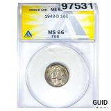 1943-D Mercury Silver Dime ANACS MS66 FSB