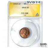 1910 Wheat Cent ANACS MS64 RB