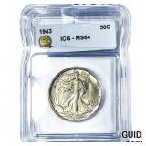 1943 Walking Liberty Half Dollar ICG MS64