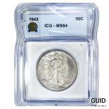1943 Walking Liberty Half Dollar ICG MS64