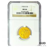1908-D $5 Gold Half Eagle NGC MS64