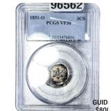 1851-O Silver Three Cent PCGS VF30