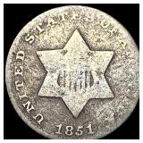 1851 Silver Three-Cent Piece LIGHTLY CIRCULATED