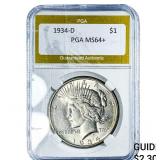 1934-D Silver Peace Dollar PGA MS64+