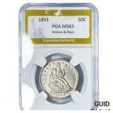 1853 Seated Liberty Half Dollar PGA MS63 Arrows &