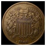 1865 Bronze Two-Cent Piece NEARLY UNCIRCULATED