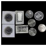 7 Silver Coins 1 oz & 2 Silver Bars 1 oz