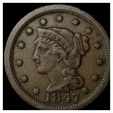 1847 Braided Hair Large Cent NEARLY UNCIRCULATED