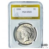 1934 Silver Peace Dollar PGA MS65