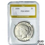 1934 Silver Peace Dollar PGA MS63