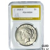 1926-S Silver Peace Dollar PGA MS64