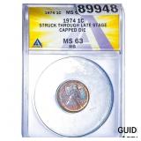 1974 Wheat Cent ANACS MS63 RB TONED