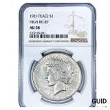 1921 Silver Peace Dollar NGC AU58