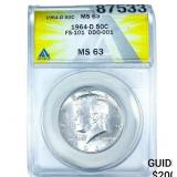 1964-D Kennedy Half Dollar ANACS MS63