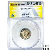 1938-D Mercury Silver Dime ANACS MS66 FSB