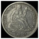 1870-S Silver Seated Liberty Dime NEARLY UNCIRCULA