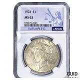 1923 Silver Peace Dollar NGC MS62