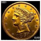 1851 $5 Gold Half Eagle UNCIRCULATED
