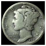 1921-D Silver Mercury Dime LIGHTLY CIRCULATED
