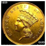 1859 $3 Gold Piece UNCIRCULATED PL