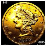 1845 $5 Gold Half Eagle CHOICE AU