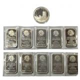 2 U.S. Silver Bars 1 oz & Silver Commem. $1