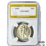 1943 Walking Liberty Half Dollar PGA MS67