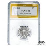 1869 Shield Nickel PGA XF40 Full 8, Missing Leaf